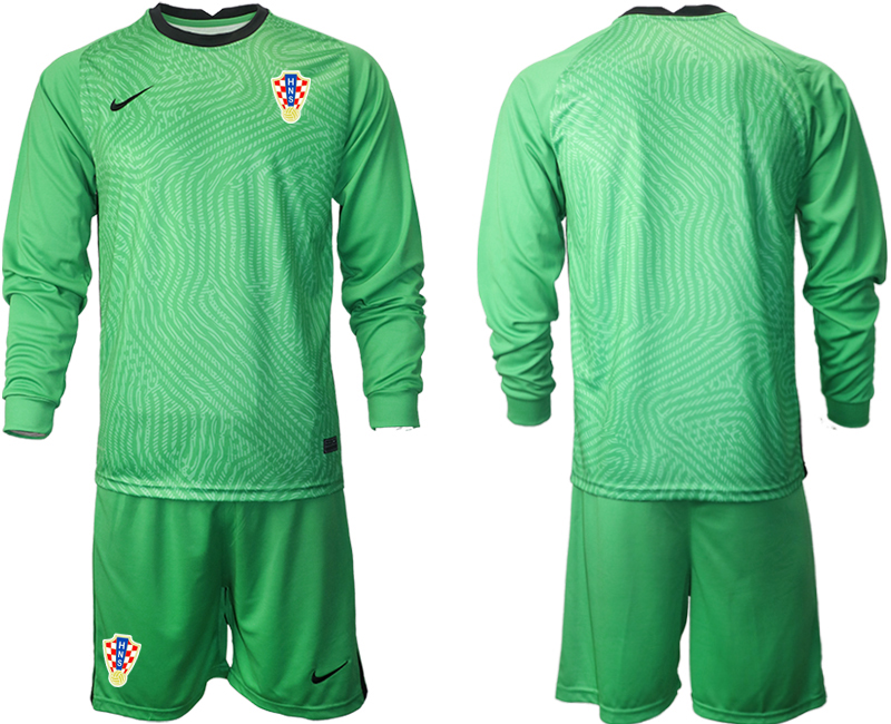 Cheap Men 2021 European Cup Croatia green Long sleeve goalkeeper Soccer Jersey1